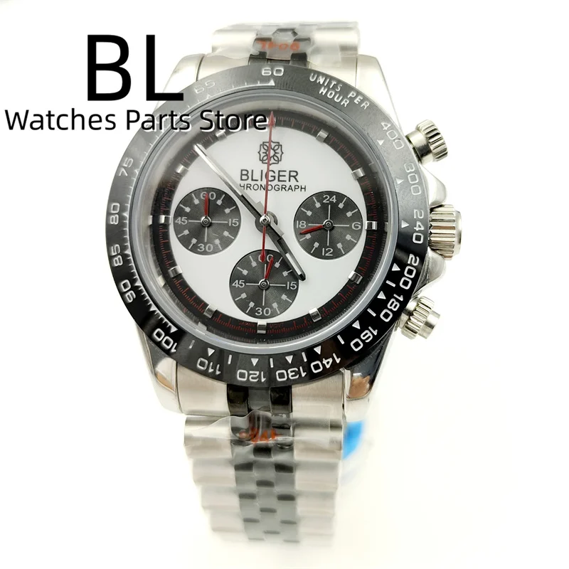 Top Brand Luxury 39mm VK63 Men\'s Sports Quartz Watch Black Silver Stainless Steel Case Sapphire Crystal Chronograph Reloj Hombre