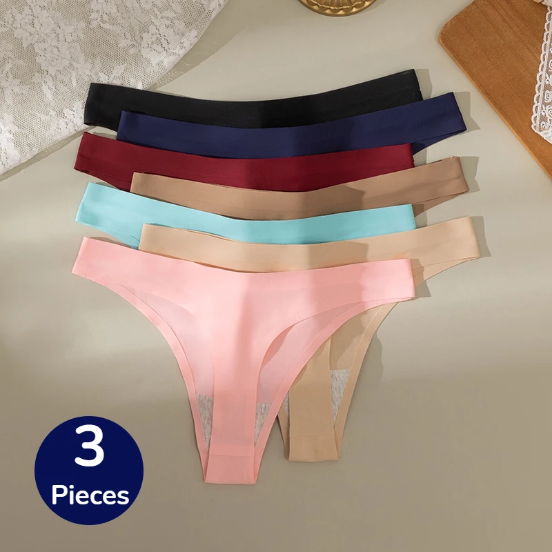 WarmSteps 3PCS/Set Women's Panties Seamless Female Thongs Silk Satin Underwear Girl Sexy G-Strings Soft Cozy Lingerie Hot T-Back