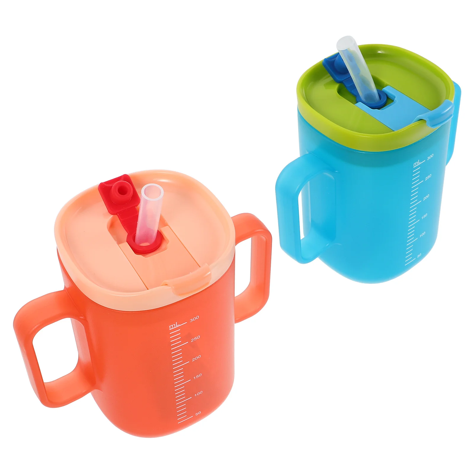 

2Pcs Infant Water Bottle Dualuse Straw Spout Baby Training Cup Unbreakable Home Travel Use Measurement Markings