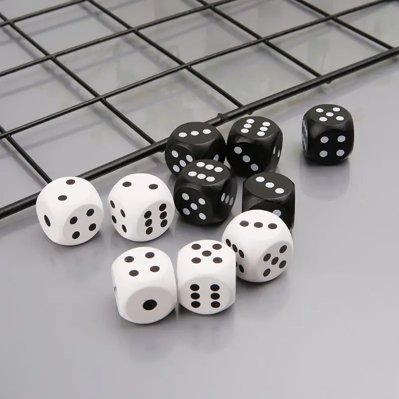 5Pcs 20mm White Black Spots Digital Dice 6 Sided Wooden Dice Children Puzzle Dice Toy Board Game Props KTV Bar Dice Kit 24BD