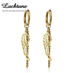 Lucktune Angel Wing Clip Earrings Stainless Steel Fashion Tassel Dangle Piercing Earrings for Women Kpop Jewelry Party Gifts