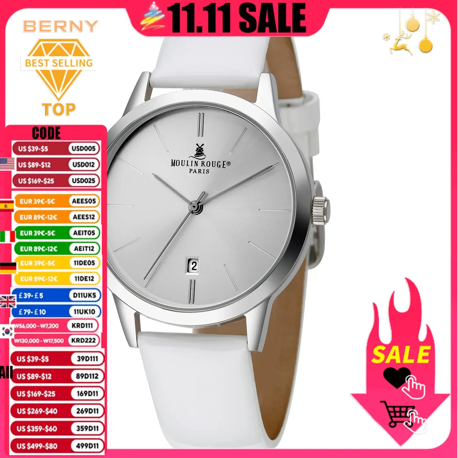 BERNY Women's Watch Japan Quartz Movement Ladies Calendar Window Leather Strap Wristwatch Clock for Woman Casual Waterproof