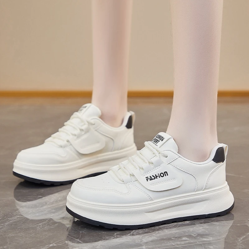 

Elegant Thick Bottom White Women's Shoes Versatile Autumn Style Casual Fashion Sneakers Comfortable All-Season Round-Toe Flats