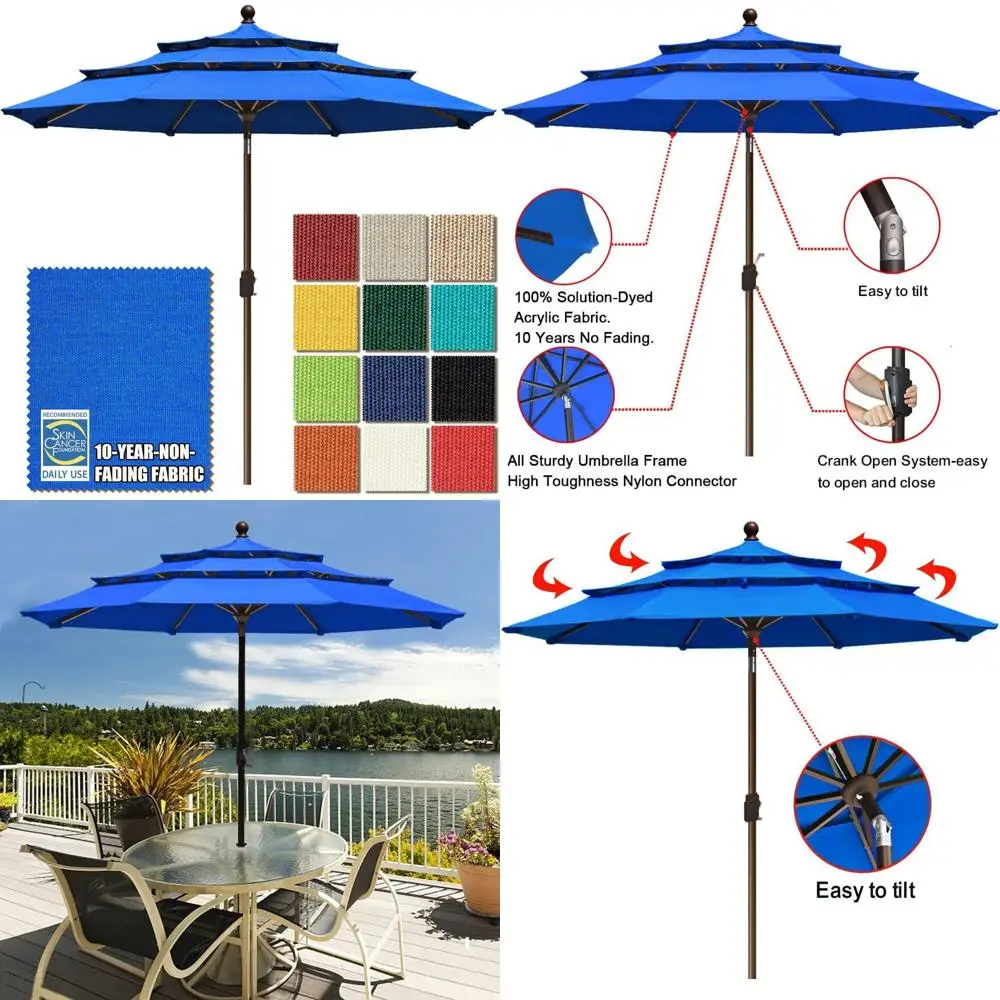 

Садовый зонт для патио, 9 футов, 3-ярусный, с вентиляцией, устойчивый к выцветанию на 10 лет, королевский синий
