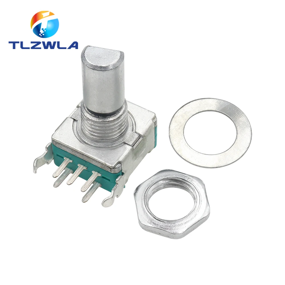 5PCS/Lot EC11 Horizontal Rotary Encoder 15mm 20mm Plum Blossom Shaft D Half Shaft with Switch Digital Potentiometer 20 Bit Pulse