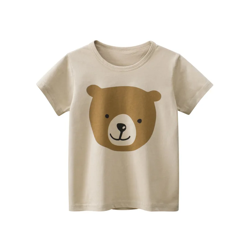 2023 Children Bear Animals Cartoon T-Shirts Tees Clothes for Boy 100% Cotton Striped Short Sleeve Kids Casual Sport Top