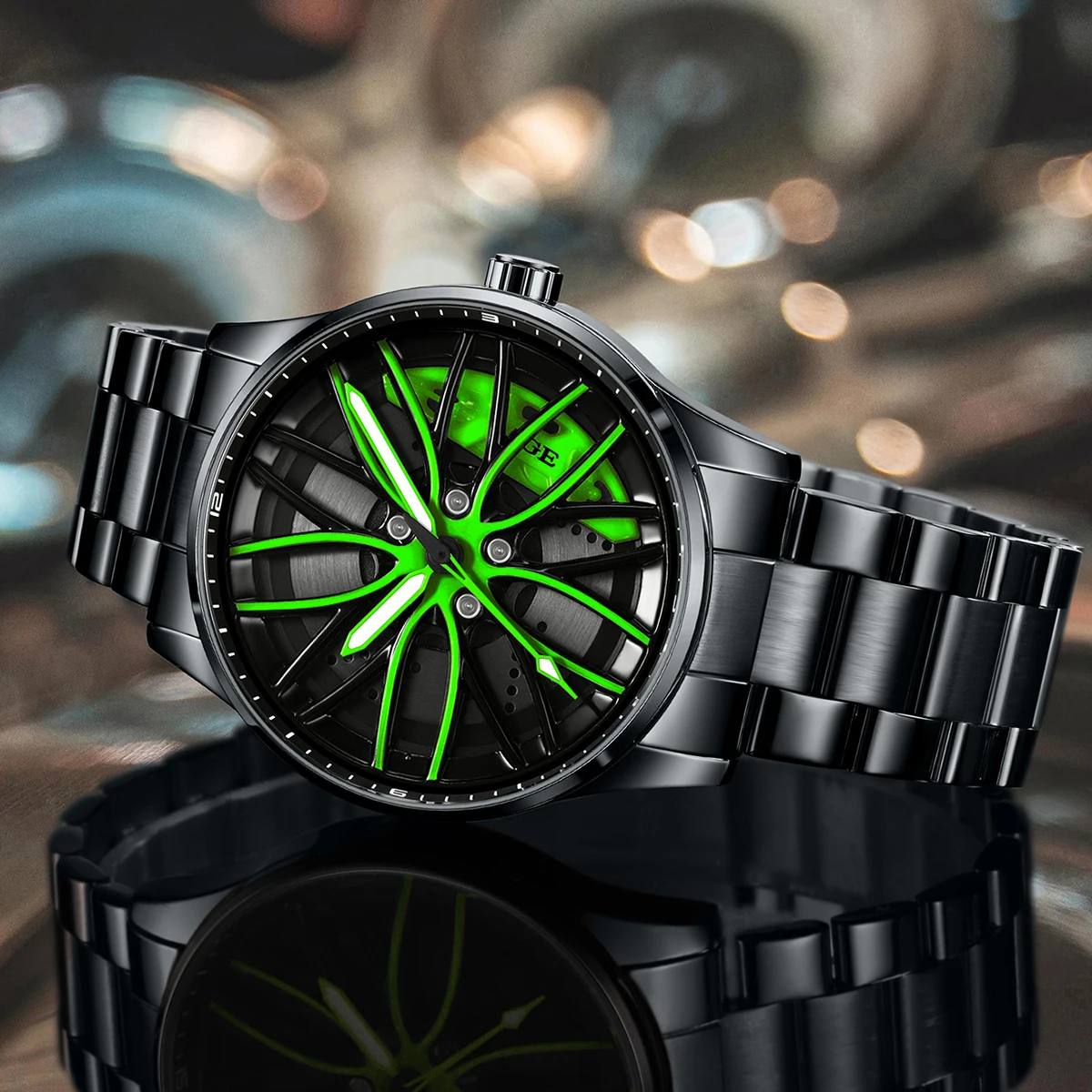 ساعات LIGE للسيارات للرجال مقاومة للماء من الفولاذ المقاوم للصدأ كوارتز ساعة يد رياضية للرجال مع تصميم محور عجلة السيارة