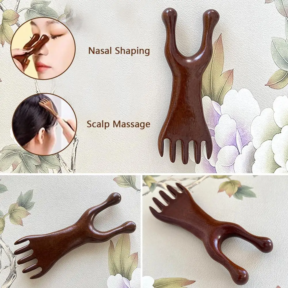 

Natural Golden Sandalwood Five-Claw Scalp Massager Care Gua Spa Sha Scratcher Meridian Handheld Comb Massage Hair Tool Back G8L7