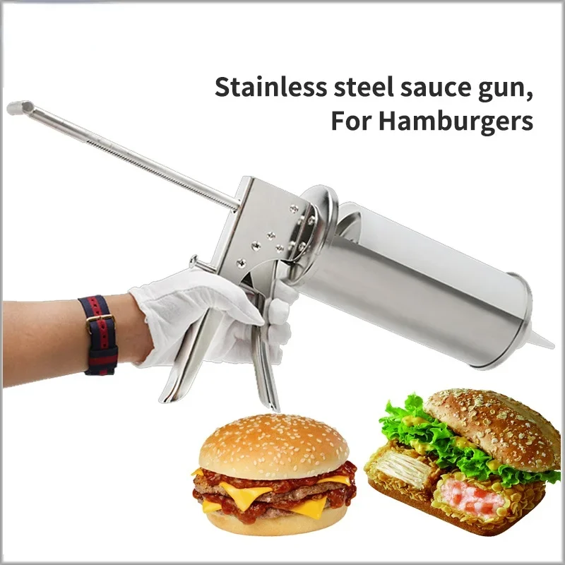 10g 20g Hamburger Jam Filler Bottle Squeezer Burgers Shop Equipment Stainless steel Burger Sauce Gun Salad Dressing Dispenser