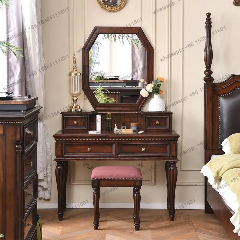 

Американский комод из цельного дерева, сундук, встроенный столик для макияжа, ретро и старый средневековый столик для макияжа.