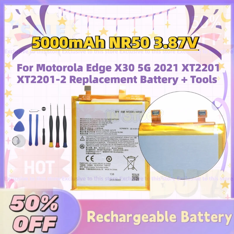 

Large Capacity 5000mAh NR50 3.87V Mobile Phone Battery for Motorola Edge X30 5G 2021 XT2201 XT2201-2 Replacement Battery + Tools
