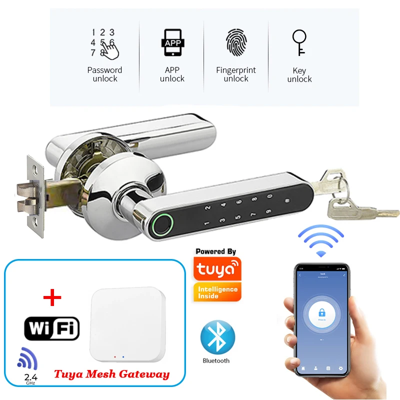 Smart Biometric fingerprint Door Lock Code Phone APP Bluetooth One time code Dynamic code Unlock log Wooden Door handle lock