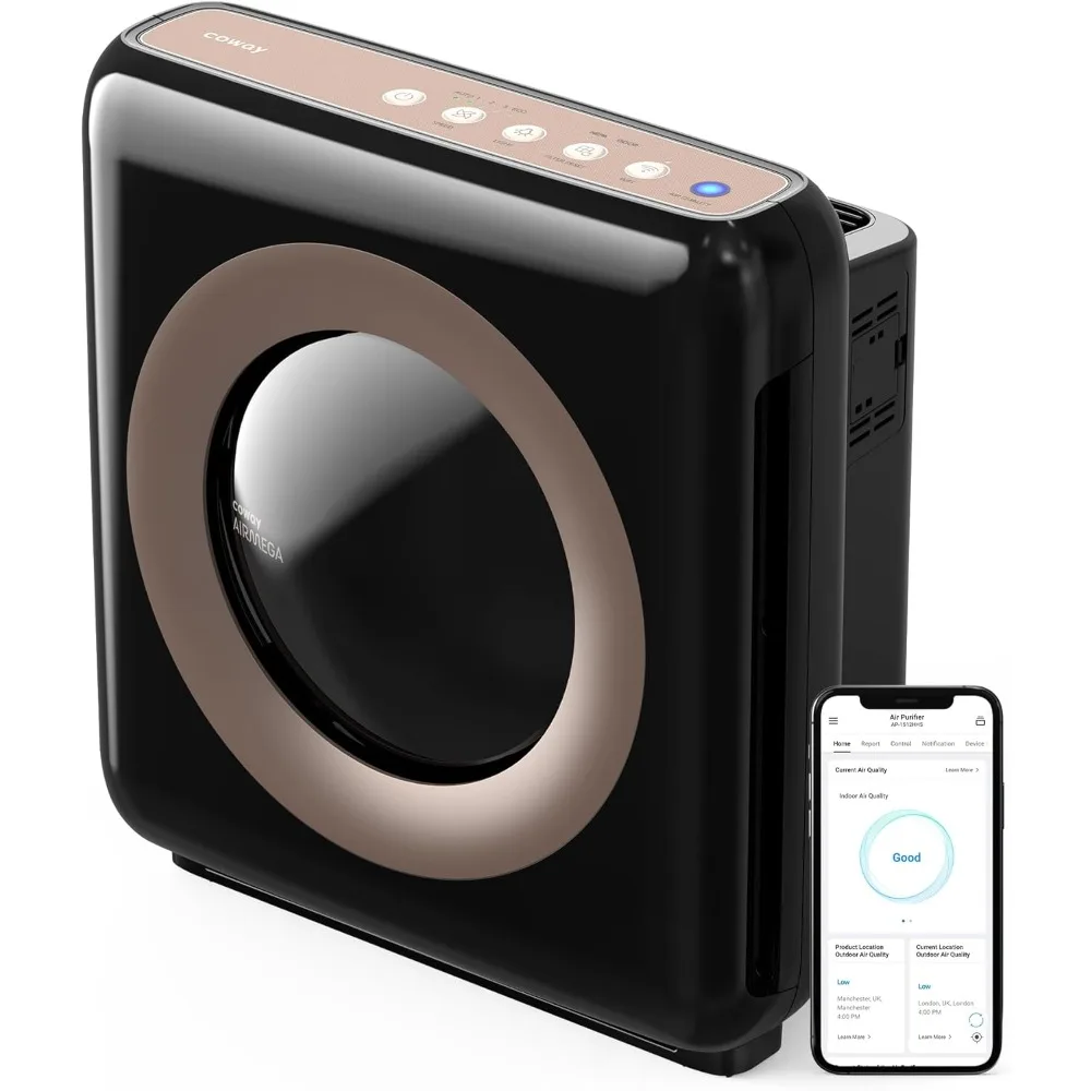 Airmega AP-1512HHS App-Enabled Smart Technology, Compatible with Alexa True HEPA Air Purifier, Black/Bronze