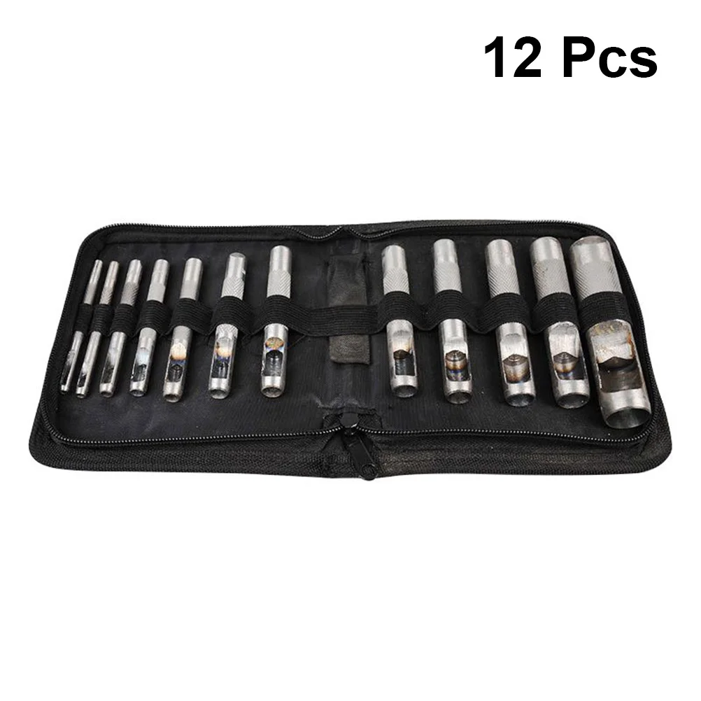 

1Set Hole Puncher Stainless Steel Durable 12 Sizes Belt Hole Cutter for Crafting Home Professional Use