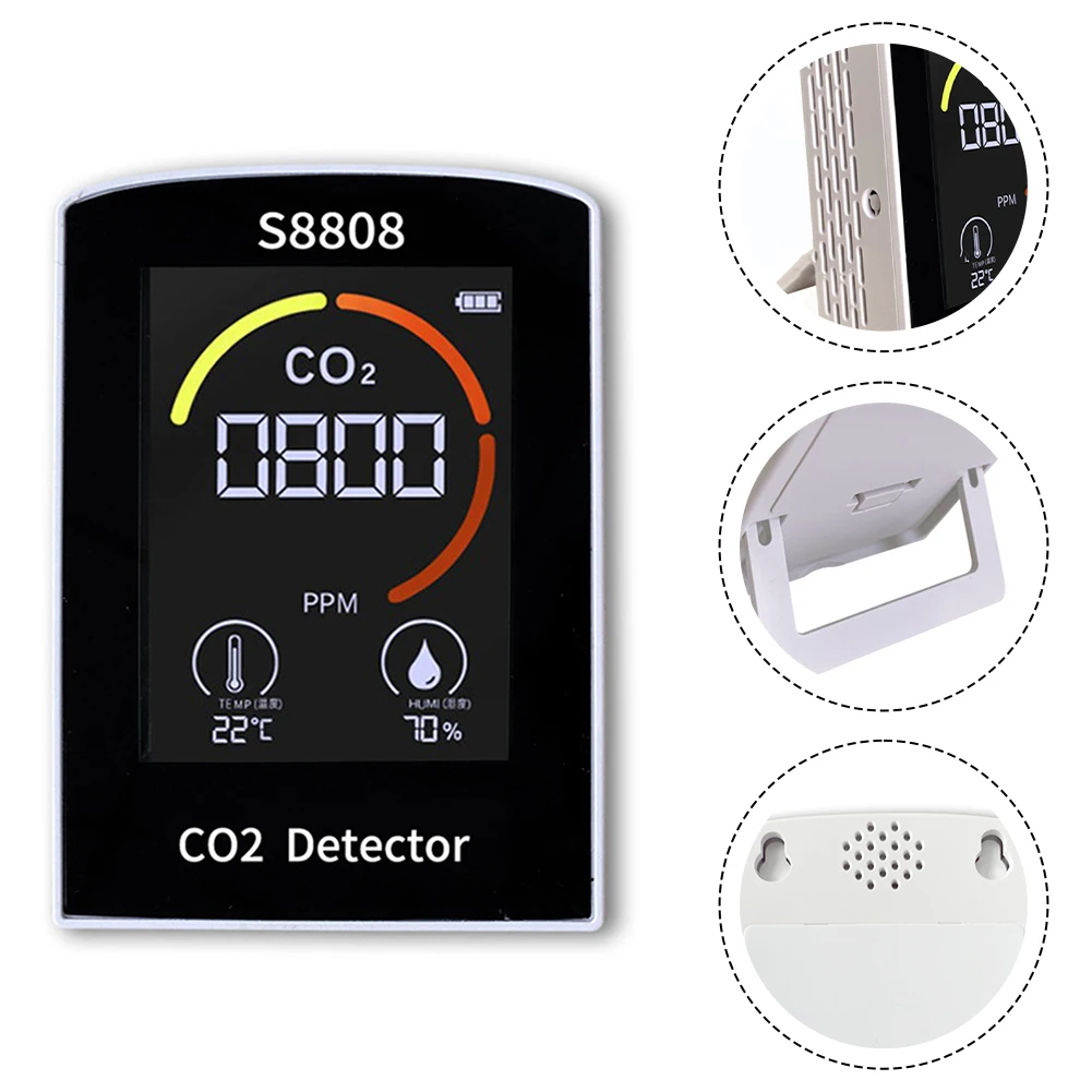 Compact Carbon Dioxide Detector Temperature And Humidity Monitor Accurate Measurement User Friendly Interface