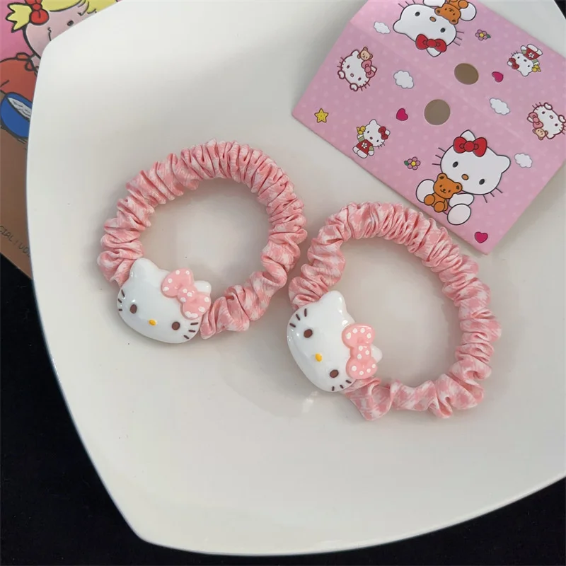 2Pcs Hello Kitty Hair Rope Cute Girl Cartoon Rubber Band Kids Girl Hair Accessories