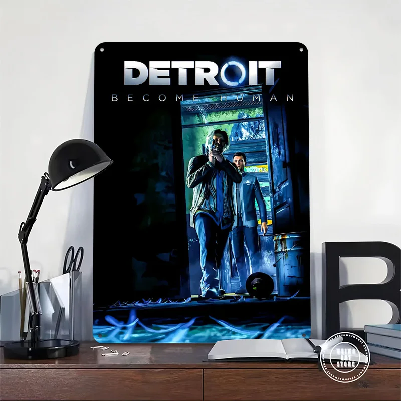 Detroit: Become Human Printed Poster Customized Retro Wall Art Vintage Metal Tin Signs for Bedroom Decoration Gaming House Home