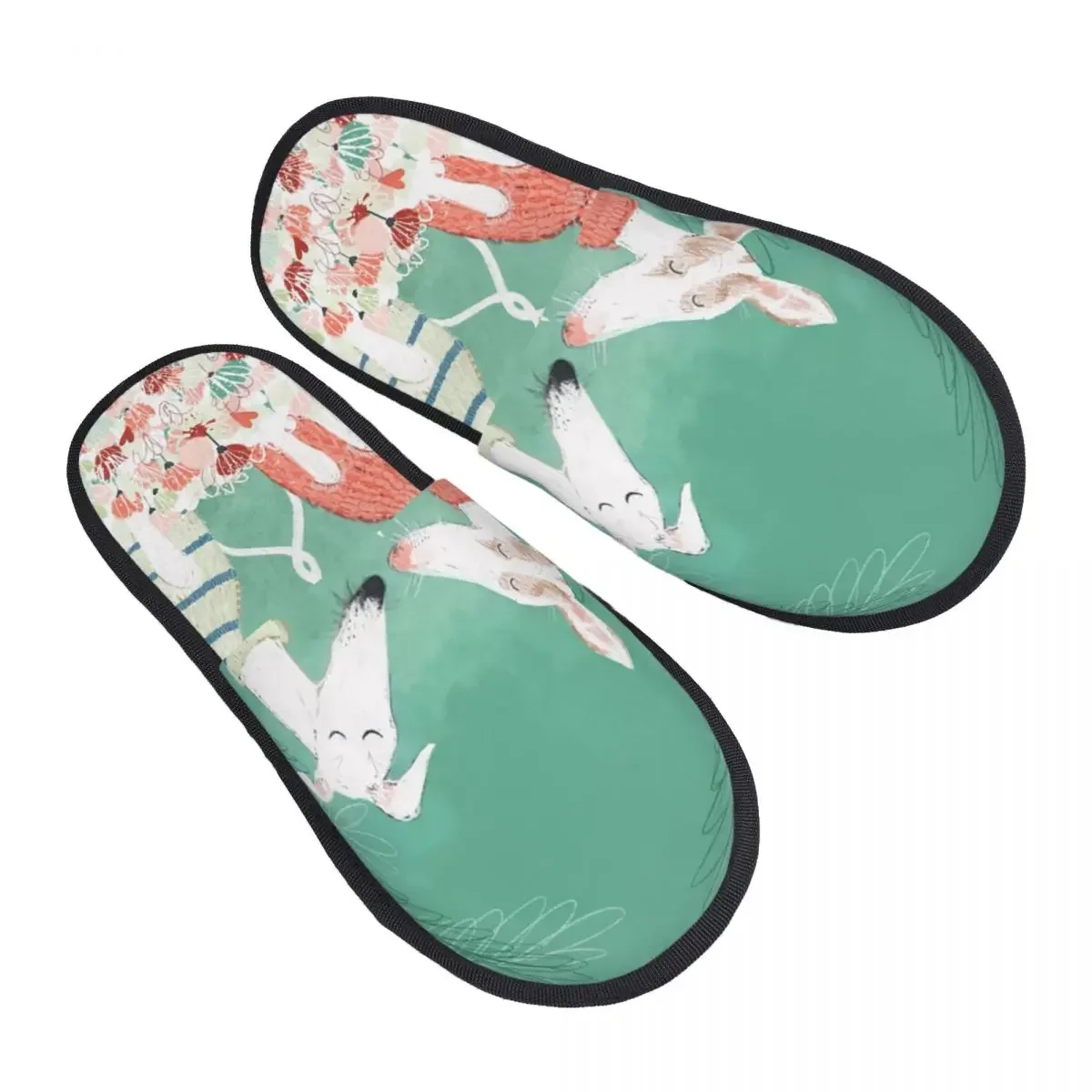 Greyhound In Love Animals Pets Flowers Green Whippet Greyhounds House Slippers Cozy Memory Foam Slip On Bedroom Slipper Shoes