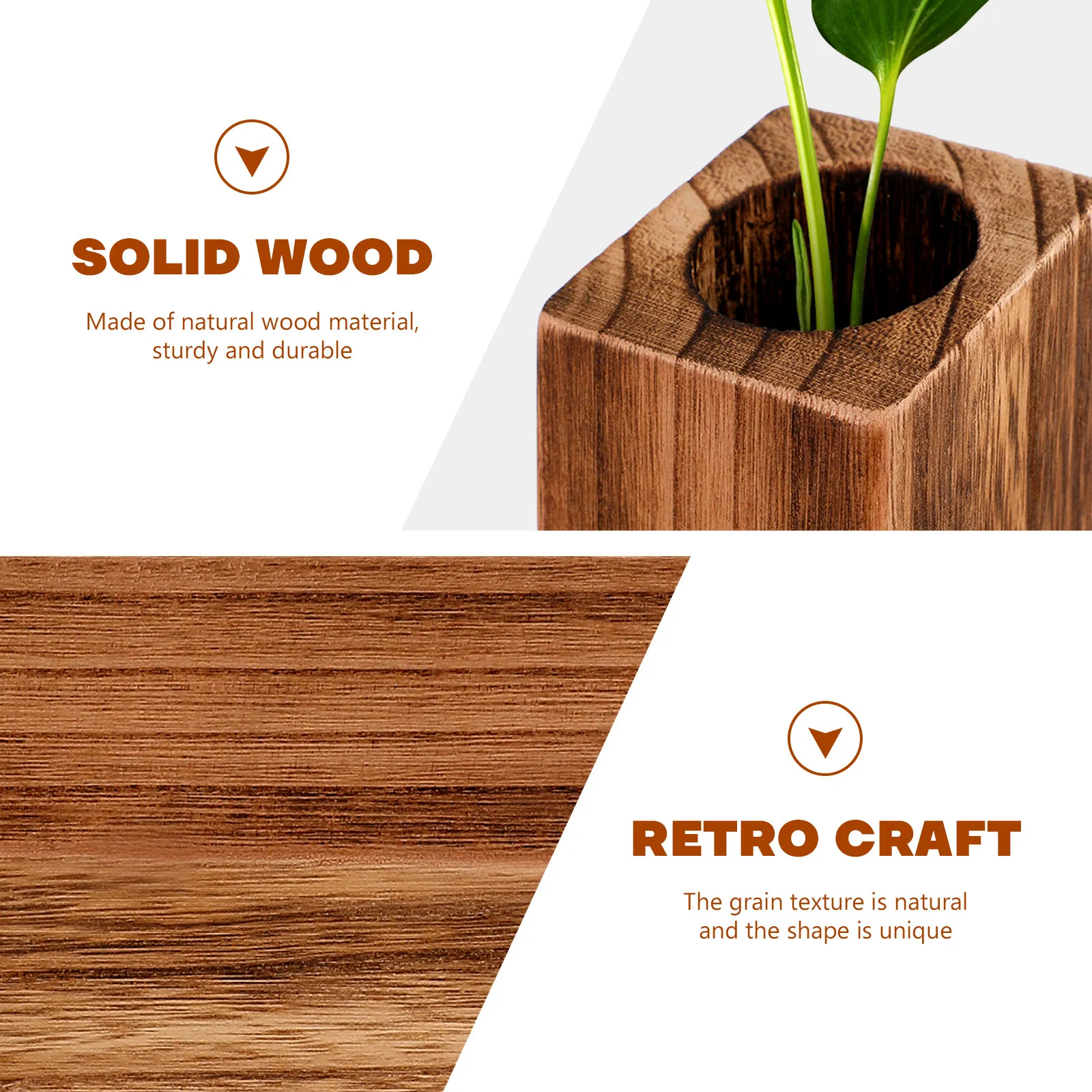 Handmade Wooden Leakproof Decorative Flowerpot Coffee Color Vase for Home Office Indoor Desktop Decoration Creative Plant