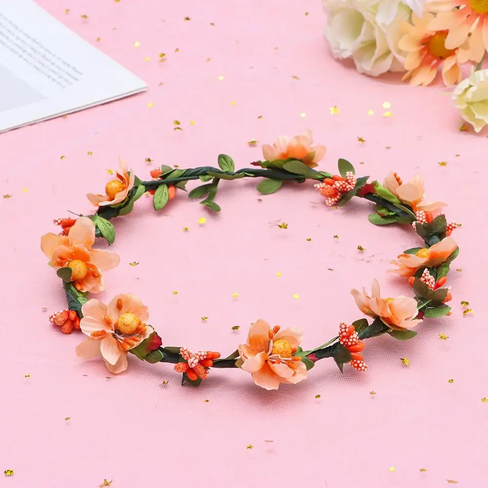 Girls Floral Wreath Fashion Bohemia Garland Flower Crown Women Headbands with Adjustable Ribbon Bridal Halo Headpiece