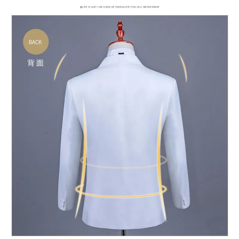 Men Suits Costumes White Chinoiserie Suit Gown Cantata Compere Singer Performance Mens Suits 2 Piece