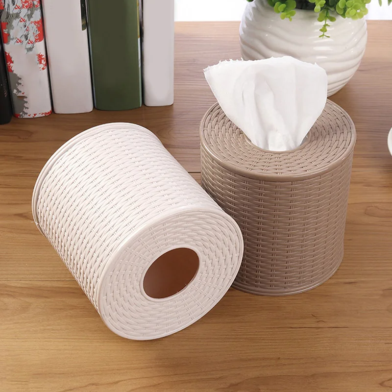 Plastic Tissue Box Holder Kitchen Living Room Simulation Rattan Tissue Storage Box Toilet Bathroom Roll Paper Rack Container