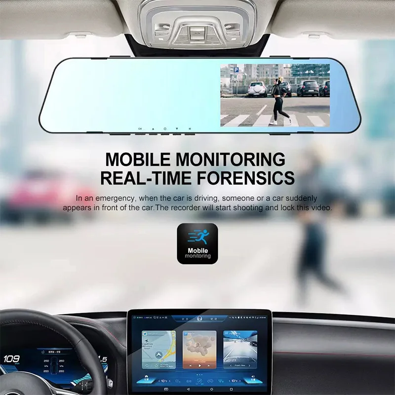 For Volvo V50 Carplay Android GPS Dash Cam AUX FM Radio Dashcam Car Camera Stream RearView Mirror Drive Recorder