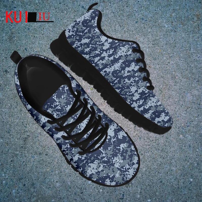 KUILIU Fashion Men Shoes Blue Camouflage Pattern Comfortable Women's Air Mesh Sneakers Lightweight Male Hiking Sports Shoes POD