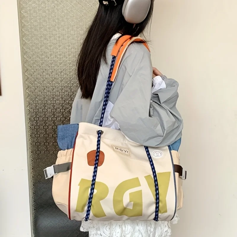 

New Women's Dopamine Tote Bags Large Capacity Shoulder Bag Color Matching Casual Drawstring Bag