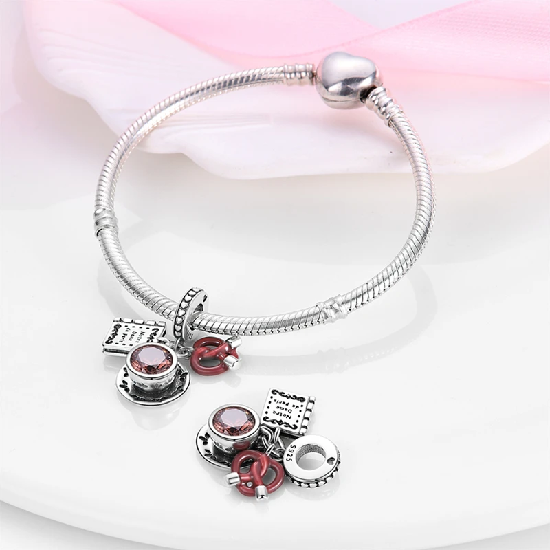 Rose Lipstick High Heels 925 Sterling Silver Fashionable Cute Red Theme Charms Beads Fit Pandora Original Bracelets DIY Jewelry