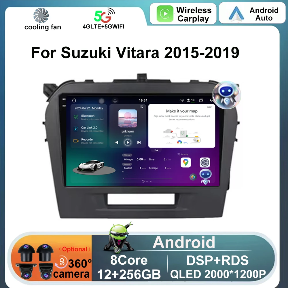 For Suzuki Vitara 2015-2019 9'' Android Auto Car Radio Stereo Multimedia 4G Video Audio Carplay Bluetooth Player Navigation GPS