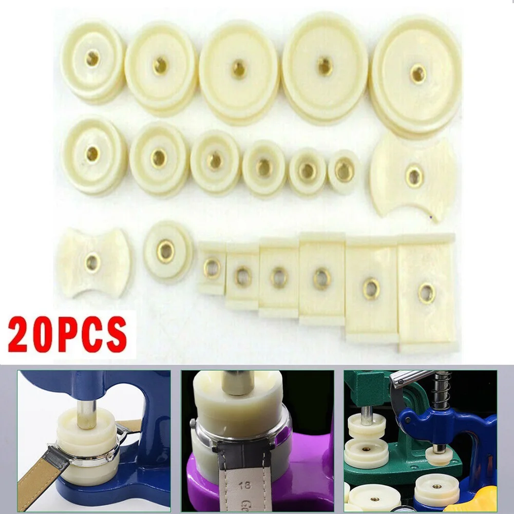 20pc Watch Press Set for Watchmakers Featuring Multiple Round Rectangle and Peltate Dies for Crystal Glass and Case Back Repair