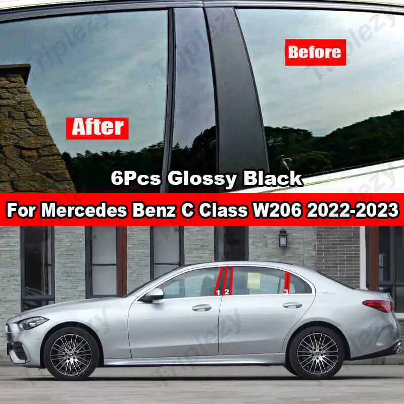

6Pcs Car Window Door B C Pillar Post Cover Trim For Mercedes Benz C Class W206 C180 C200 C220 C220d C300 C300d C63 AMG 2022-2023