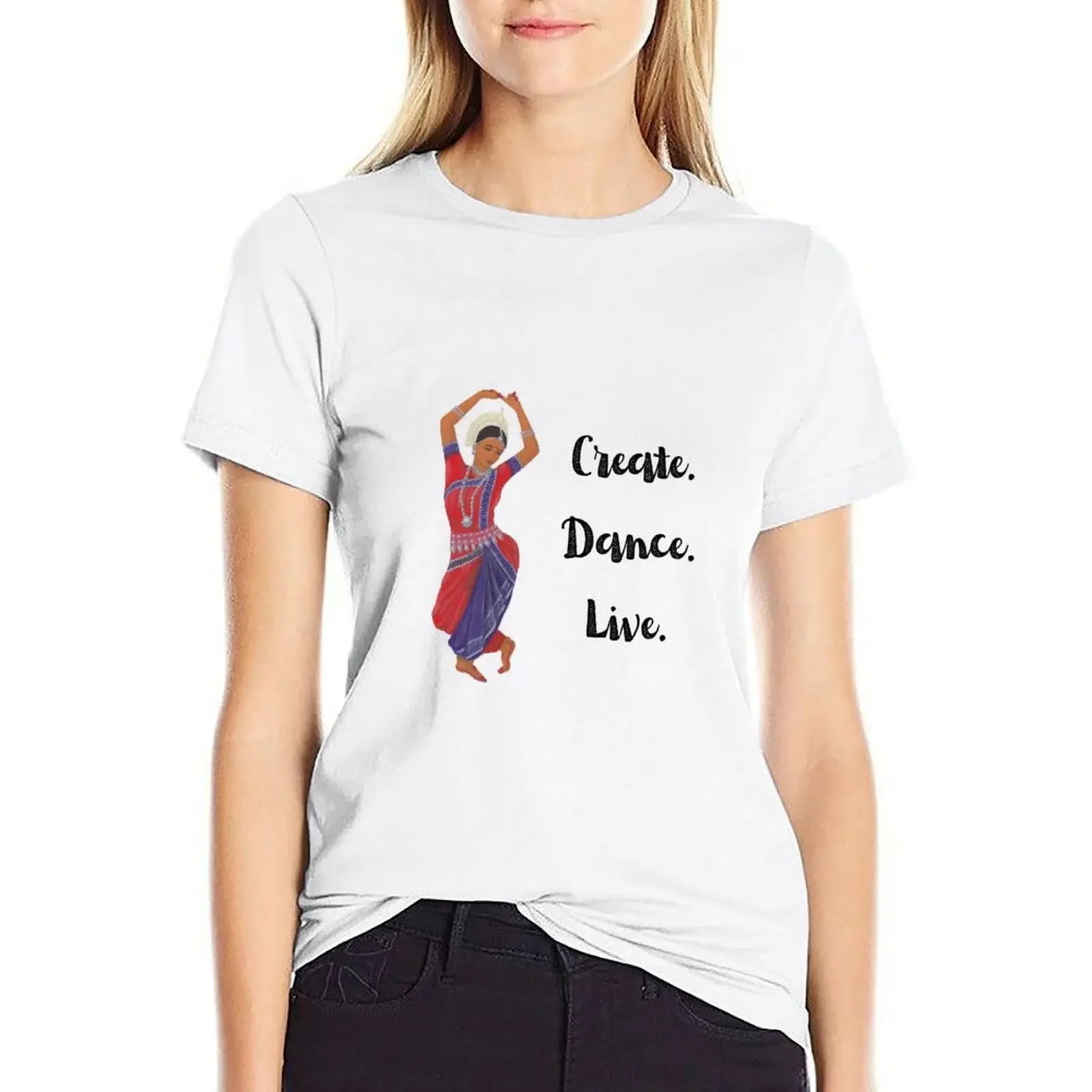 

Odissi Indian Classical Dancer, Odisha Dance T-shirt oversized female plus size tops white t shirts for Women