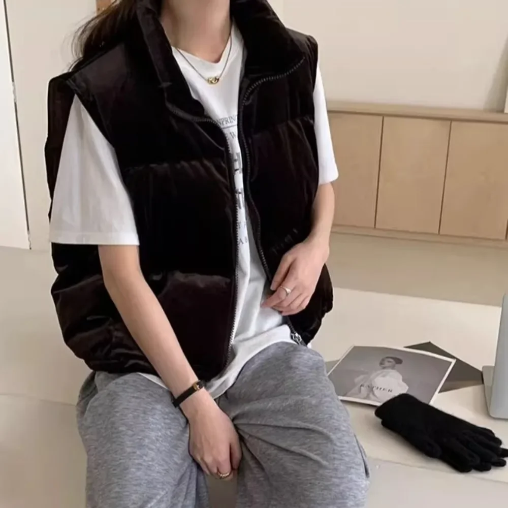 صدرية خفيفة معطف أبيض مبطن للأسفل موضة جديدة للسيدات بدون أكمام سترة قصيرة دافئة للأسفل ملابس خارجية ملابس خروج نسائية #1