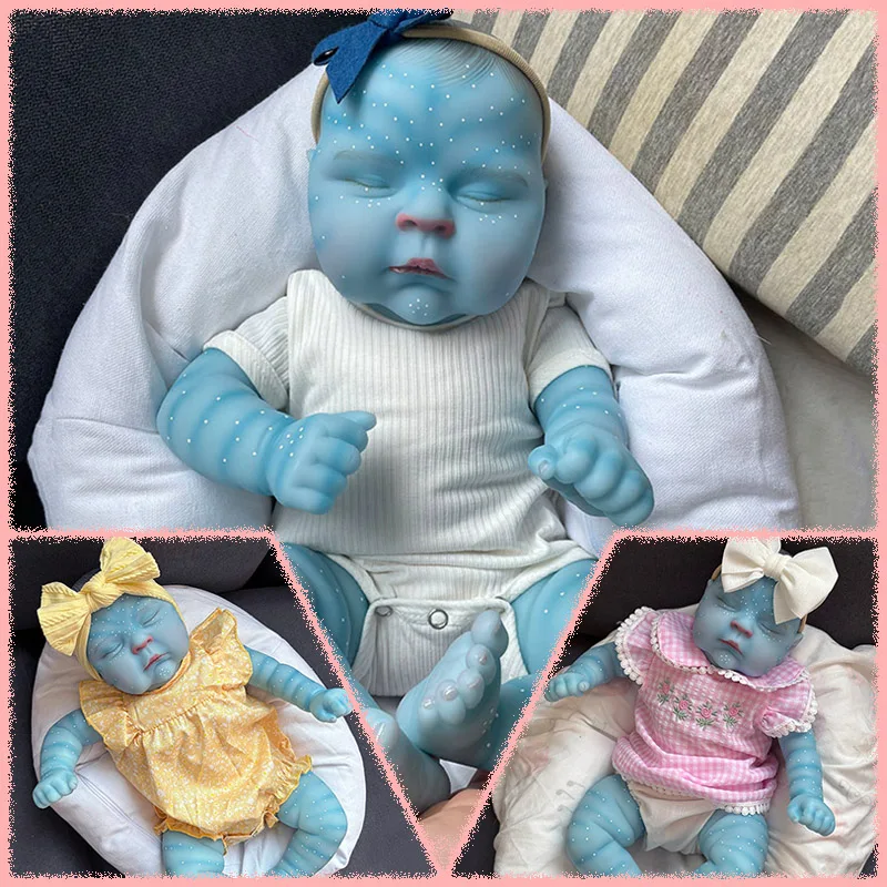 

Multiple Styles Choose Blue skin Peaches Reborn Doll 19inch Soft Cloth Body Multiple Layers Painting 3D Skin Hand Painted Hair