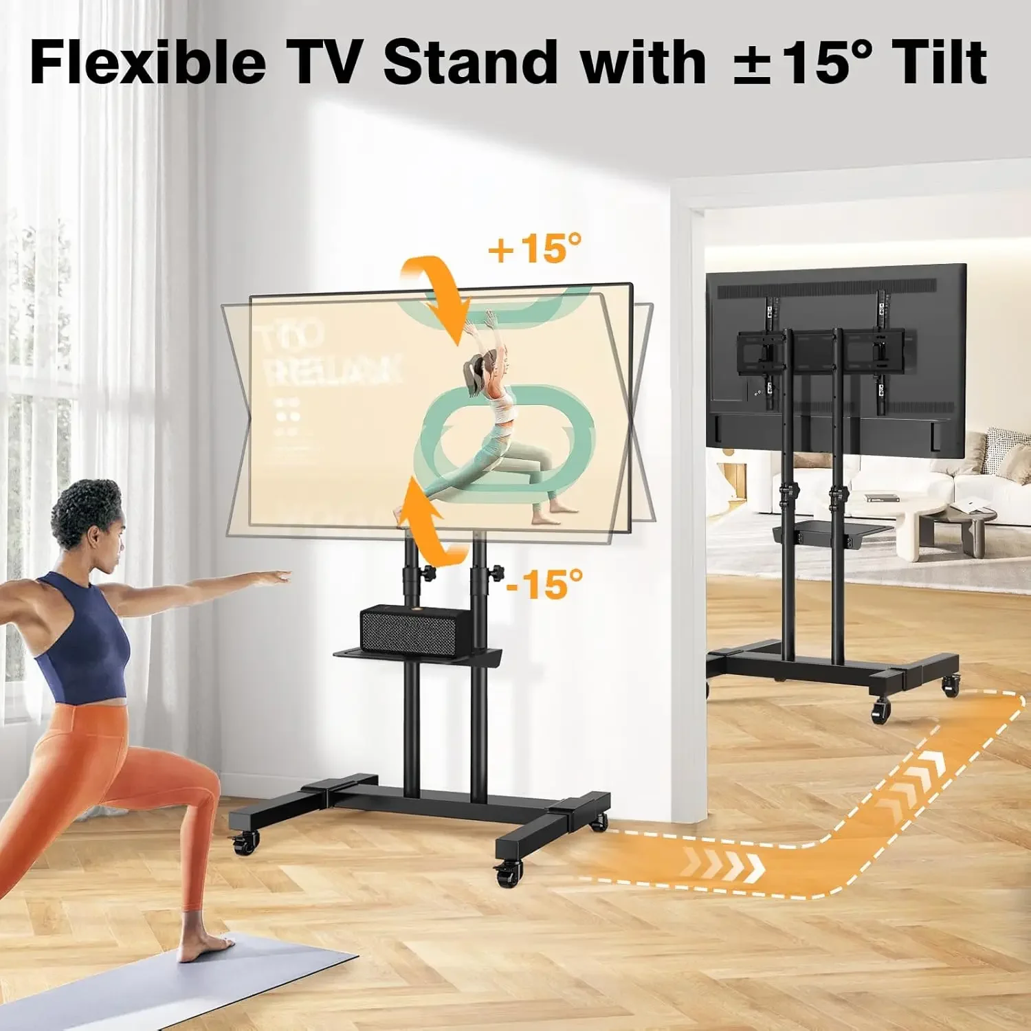 Mobile TV Stand Rolling TV Cart Floor Stand with Mount on Lockable Wheels Height Adjustable for 32-83 Inch