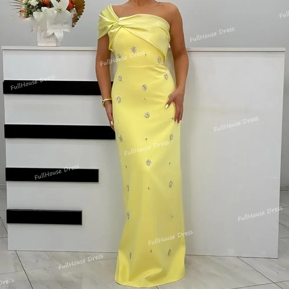 맞춤 제작 화려한 민소매 섹시한 시스 비즈 크리스탈 사우디 아라비아 가운 플로어 길이 백리스 플리츠 브라이덜 프롬 드레스