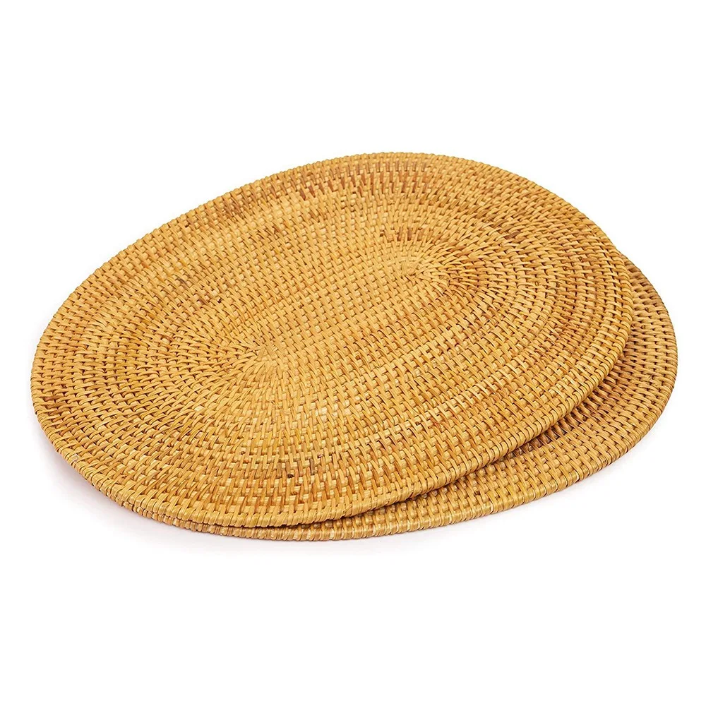 

2 Pcs Oval Rattan Placemat Natural Rattan Hand-Woven Tea Ceremony Accessories Suitable for Dining Room Kitchen Etc