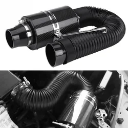 1 Set Universal Car Cold Air Filter Feed Enclosed Intake Induction Pipe Hose Kit 3 inch Carbon Fibre Air Filter Adapters Bellows