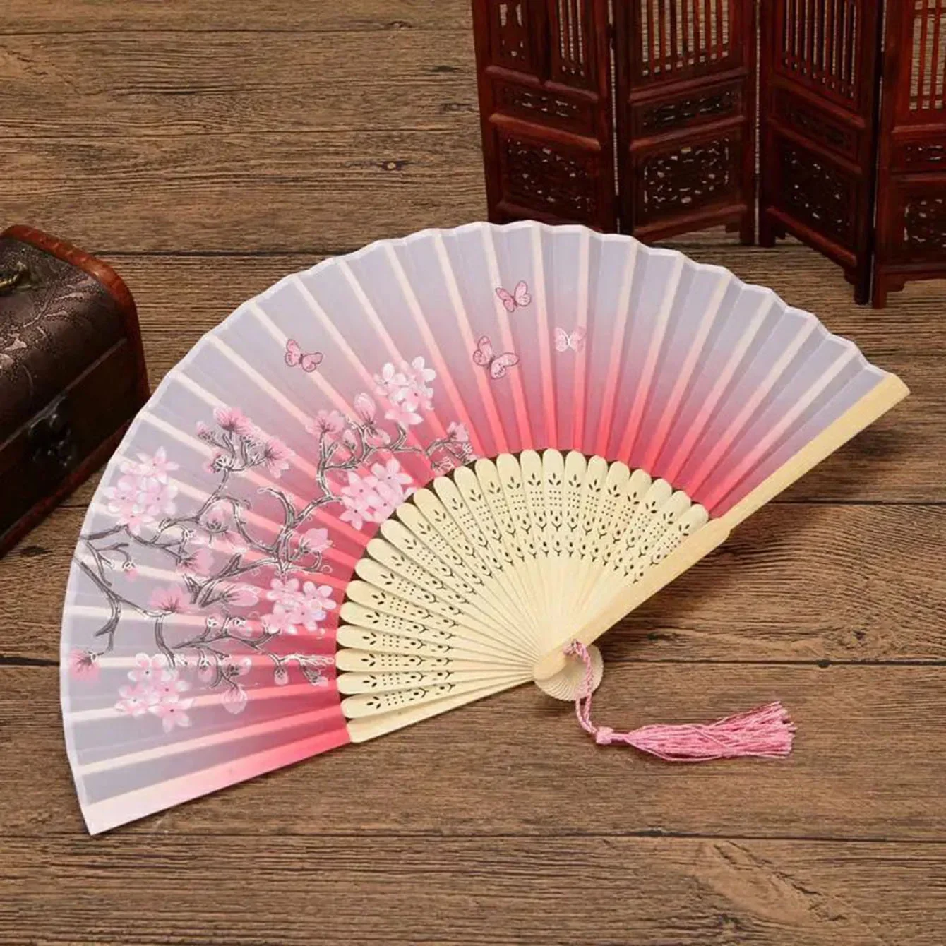 

1pc-Ancient style small folding fan for women's Hanfu Handmade folding fan Ancient style fan Dance bamboo fan Chinese fan