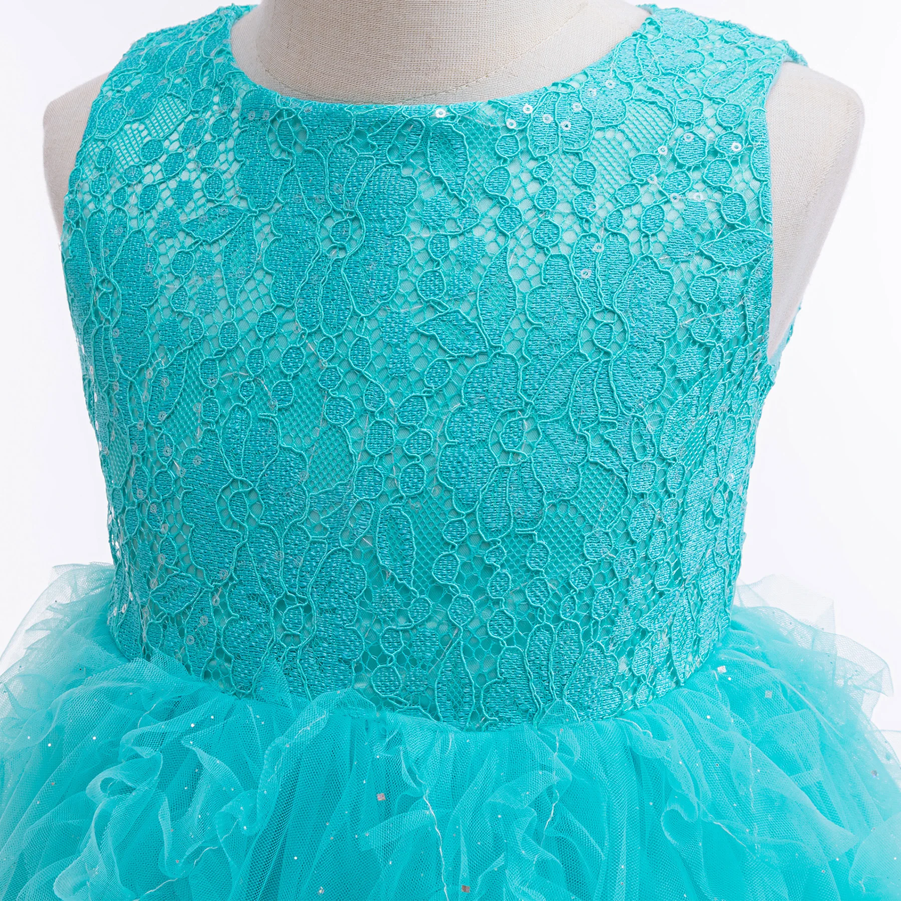 어린이 여아 민소매 스팽글 자수 메쉬 공주 드레스, 아동 행사, 생일 파티, 공연, 무대 의상, 프롬 가운