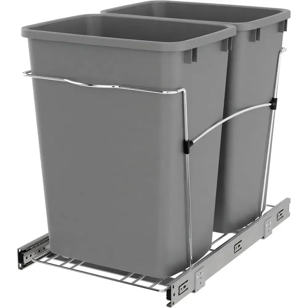 

Double Pullout Trash Can with 35 Qt Capacity on Full-Extension Slides, Silver
