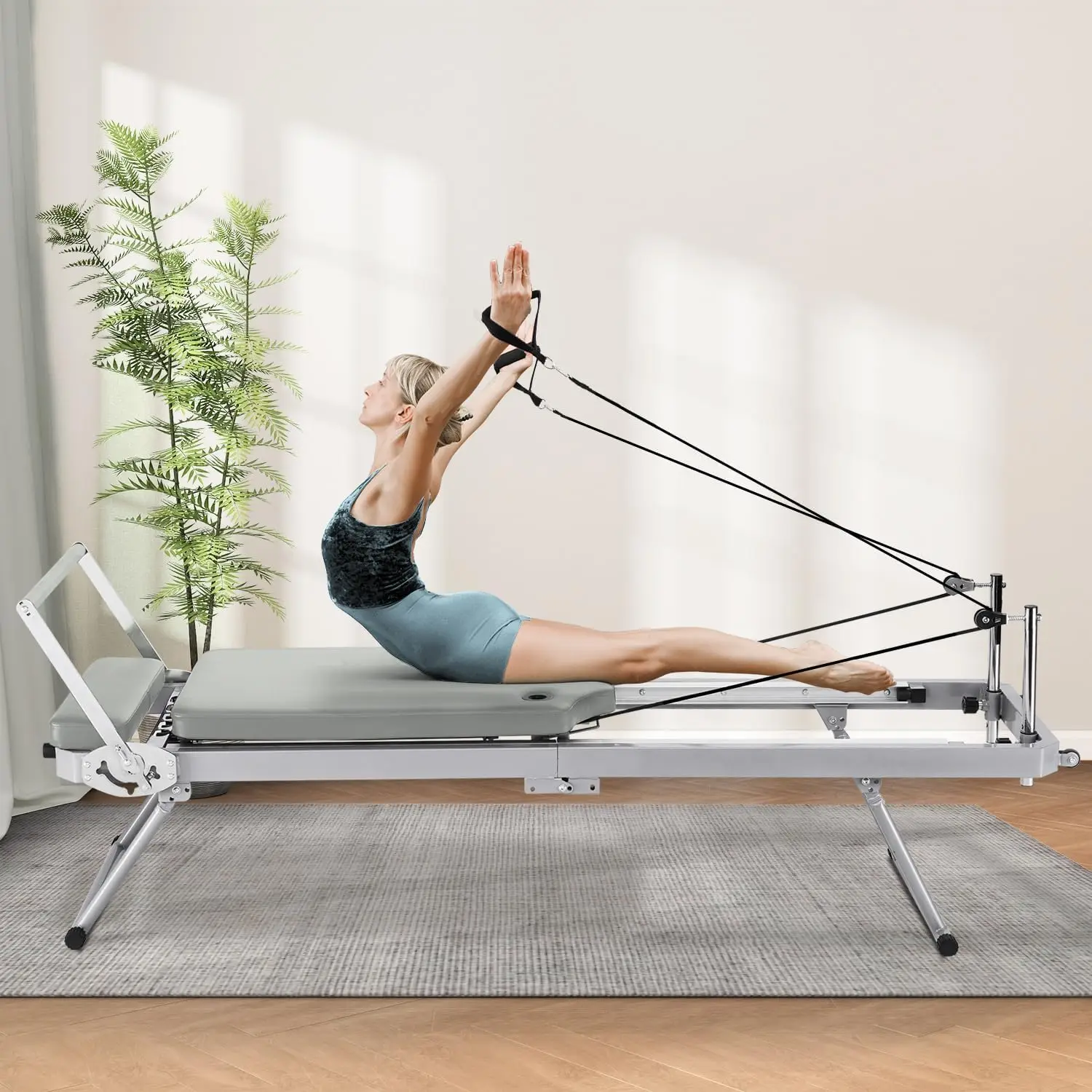 Pilates Reformer Foldable Pilates Machine & Equipment for Home Workout Cardio Fitness Rebounder Up to 300 lbs Weight Capacity