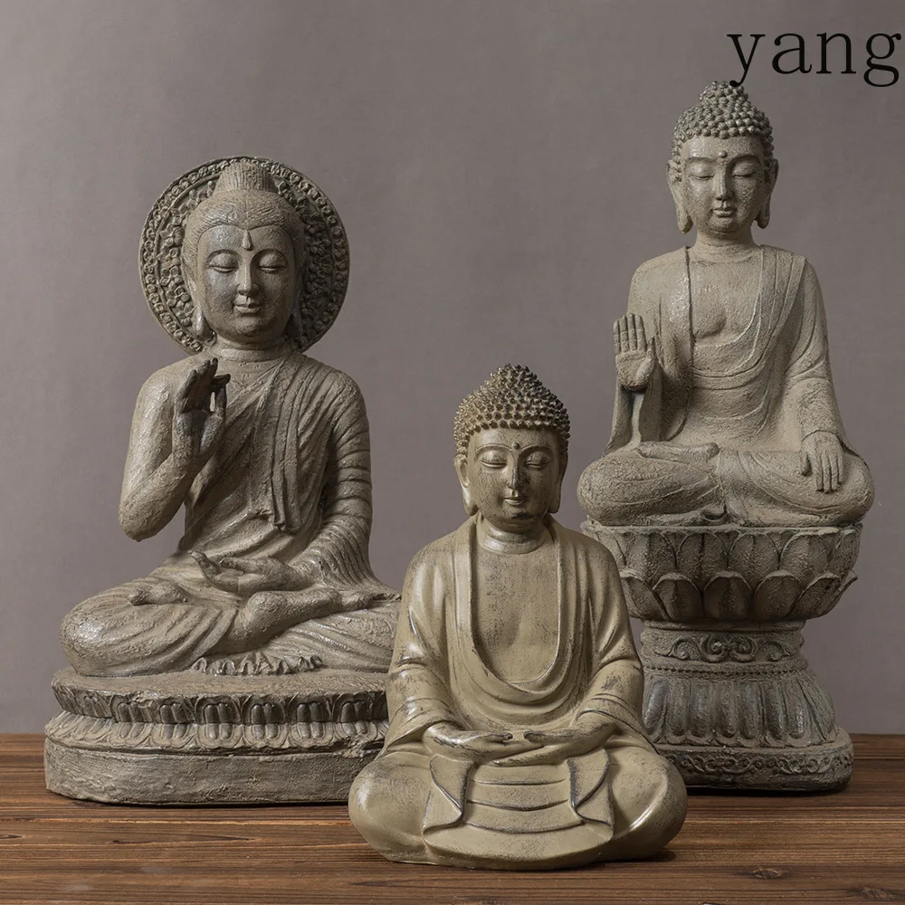 LTT Zen Buddha Statue Ornament Home Living Room Entrance Tea Room Decoration Resin Crafts