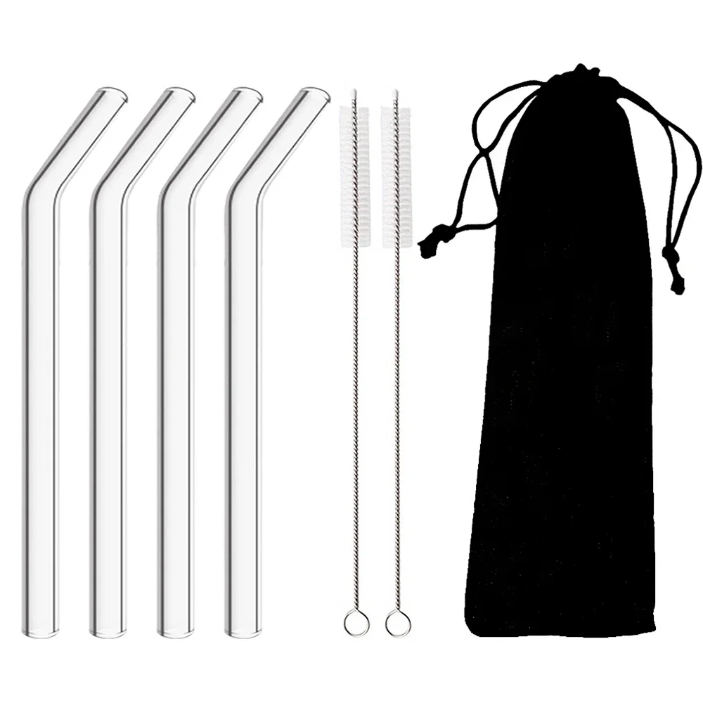 High Borosilicate Glass Straws Straight Reusable Drinking Straw Boba Bubble Tea Milk Smoothies Fruit Cocktails Bar Accessories