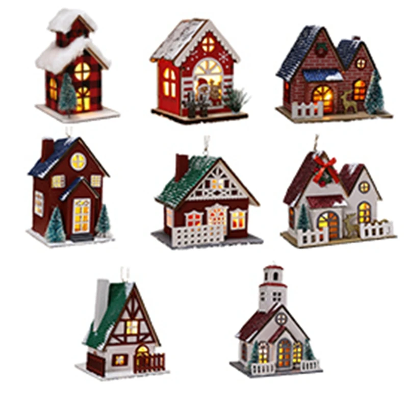 

Log House House Luminous Building Wooden Christmas Decorations Suitable For Christmas Tree Decoration