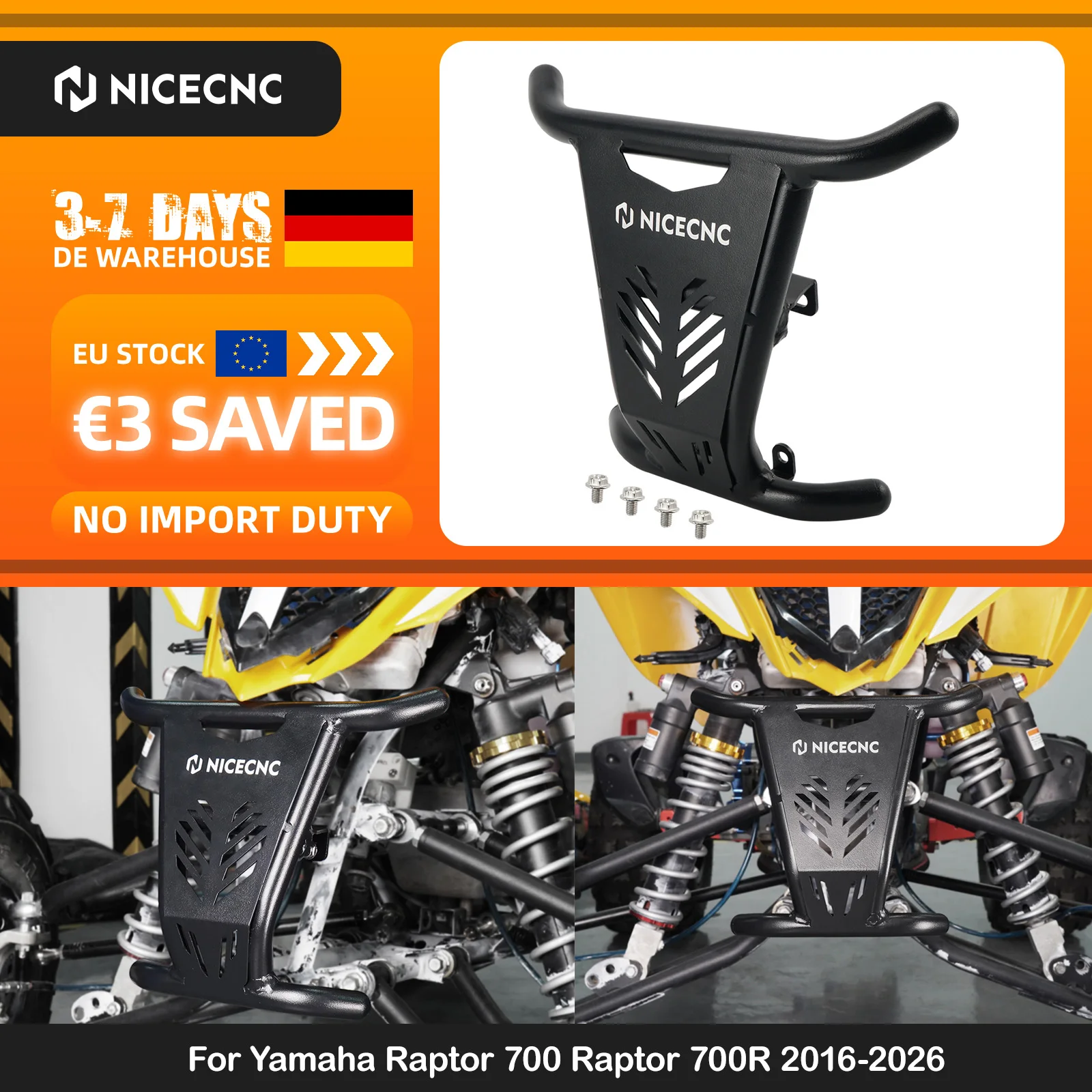 Image of (EU-Lager) Für Yamaha Raptor 700 Raptor 700R 2016-2022 Frontstoßstange Bull Head Shaped 1'' Durchmesser Verdicktes Aluminiumrohr