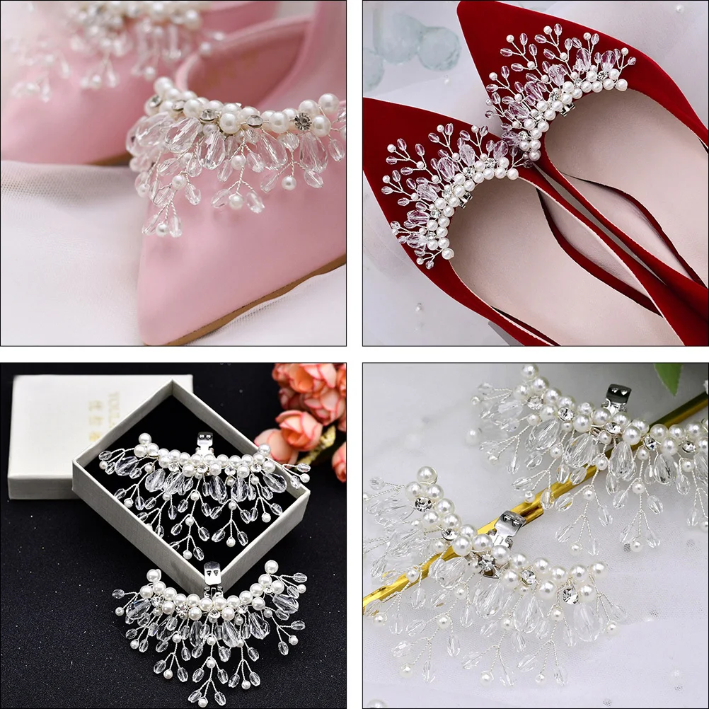 

2Pcs Shoe Clip Buckles Pearl Crystal Decorative Wedding Bridal Shoes Charms Elegant Accessories Bridal Shoes Clips