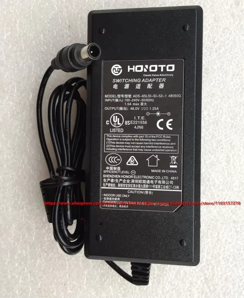 Genuine Hoioto ADS-65LSI-SI-52-1 48060G 48V1.25A 60W Switching AC Adapter For Dahua POE Monitoring Laptop Power Supply Charger